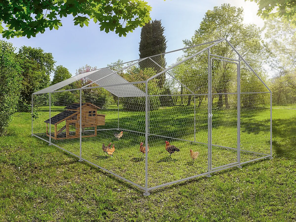 Enclos à poules 18 m² parc grillagé 6 x 3 x 2 M acier galvanisé
