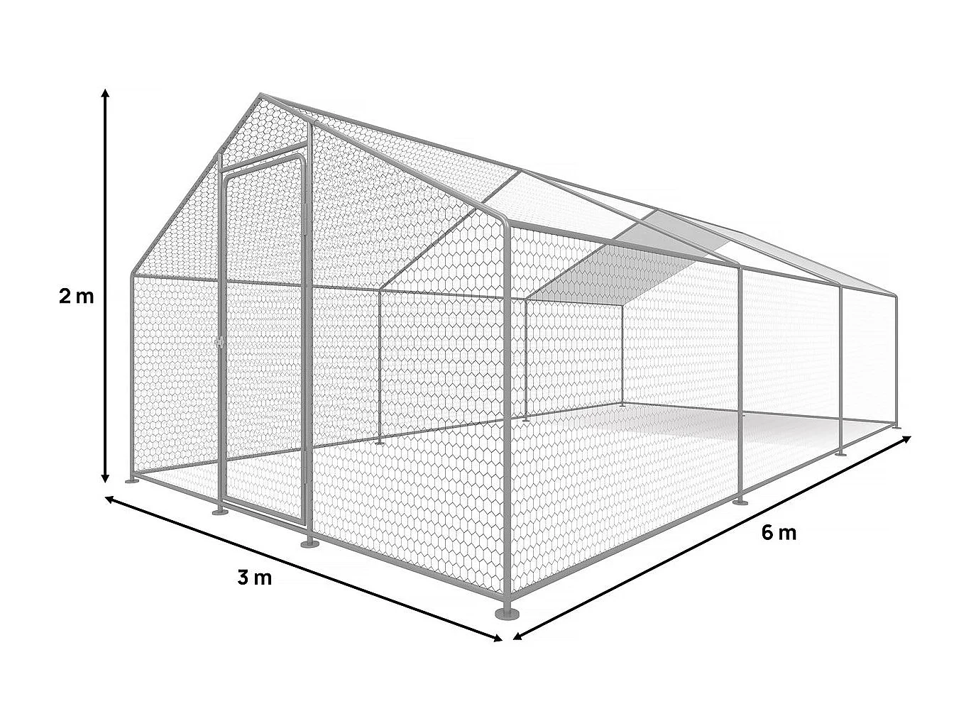 Enclos à poules 18 m² parc grillagé 6 x 3 x 2 M acier galvanisé
