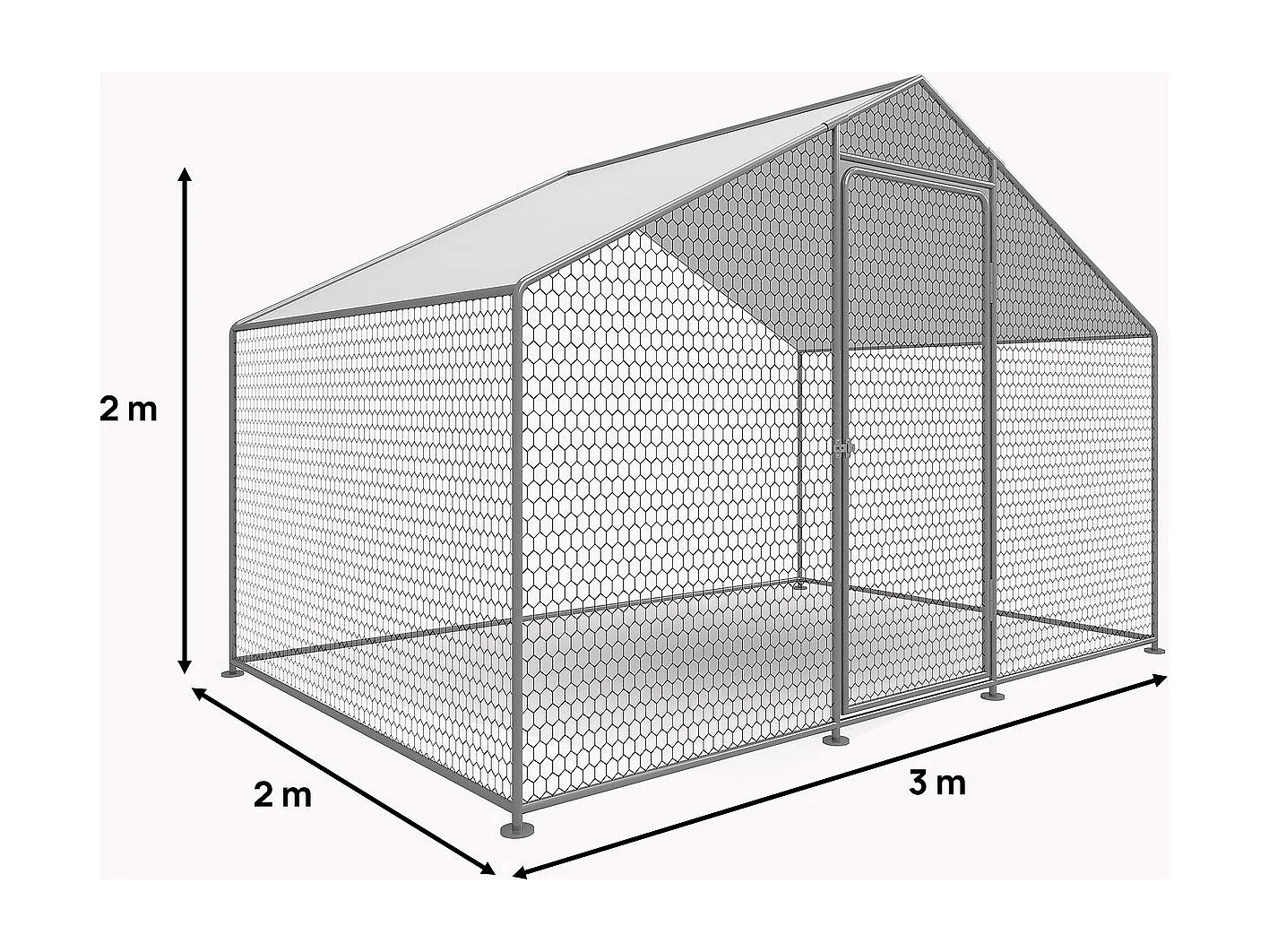 Hühnergehege 6 m² mit Maschendrahtzaun 2 x 3 x 2 m aus verzinktem Stahl