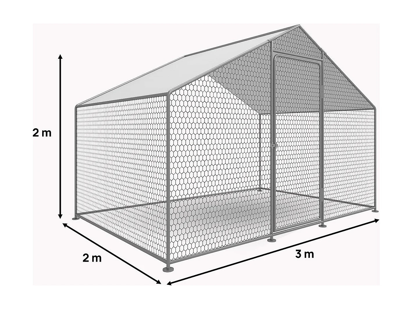 Hühnergehege 6 m² mit Maschendrahtzaun 2 x 3 x 2 m aus verzinktem Stahl