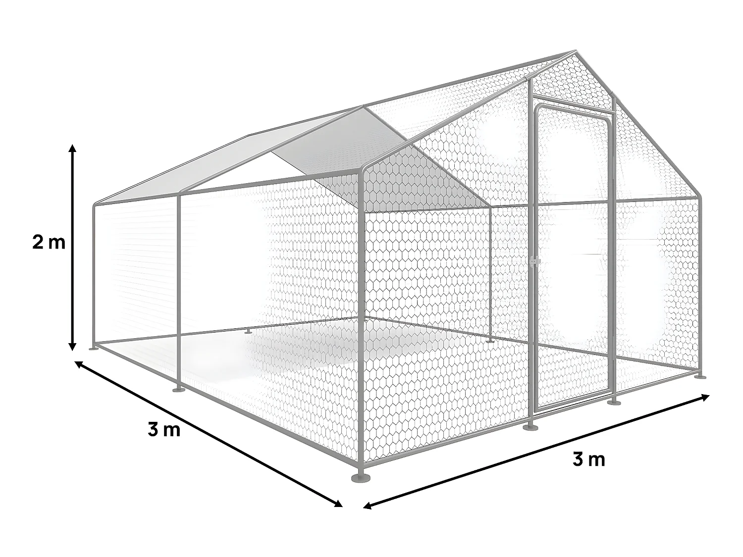 9m² Hühnergehege aus verzinktem Stahl mit wasserdichter Dachplane und verriegelbarer Tür