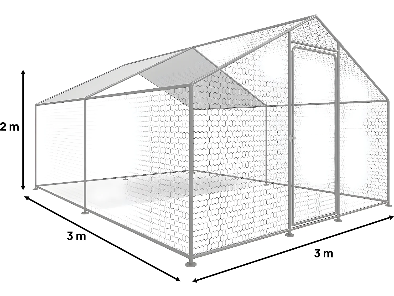 Hühnergehege 9 m² mit Maschendrahtzaun 3 x 3 x 2 m aus verzinktem Stahl