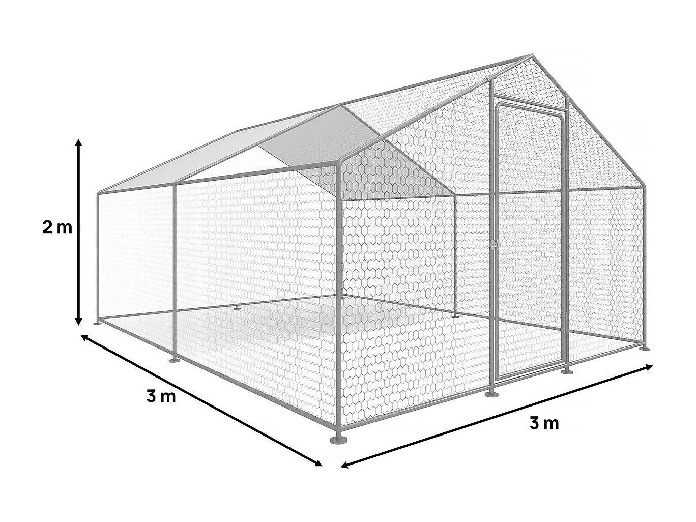 Hühnergehege 9 m² mit Maschendrahtzaun 3 x 3 x 2 m aus verzinktem Stahl