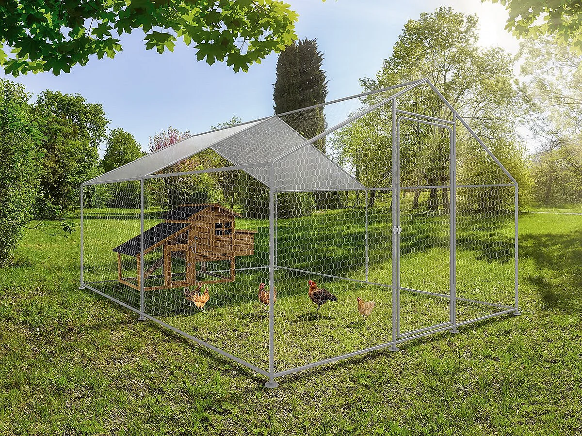 Hühnergehege 9 m² mit Maschendrahtzaun 3 x 3 x 2 m aus verzinktem Stahl