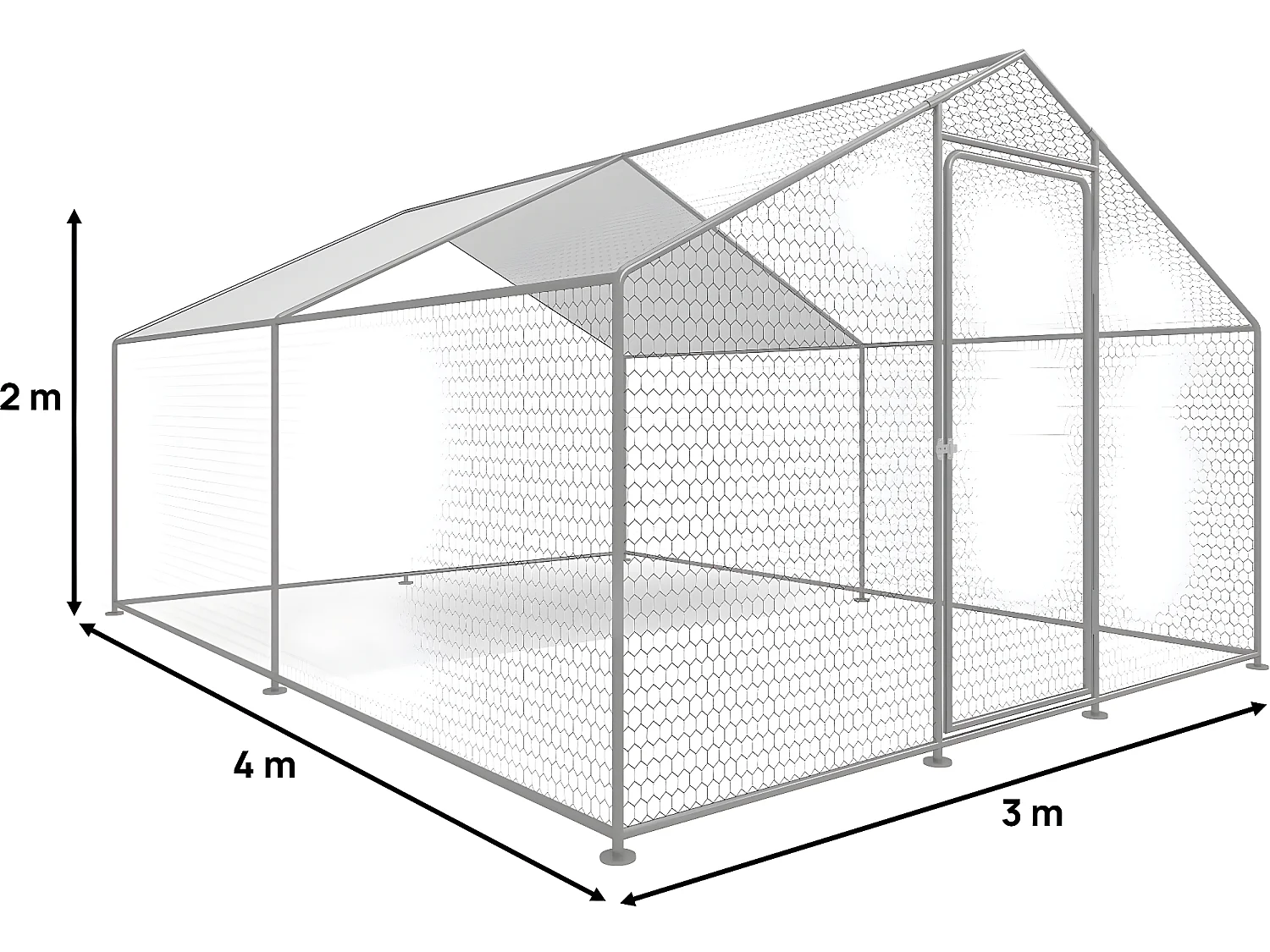Enclos à poules 12 m² parc grillagé 4 x 3 x 2 M acier galvanisé