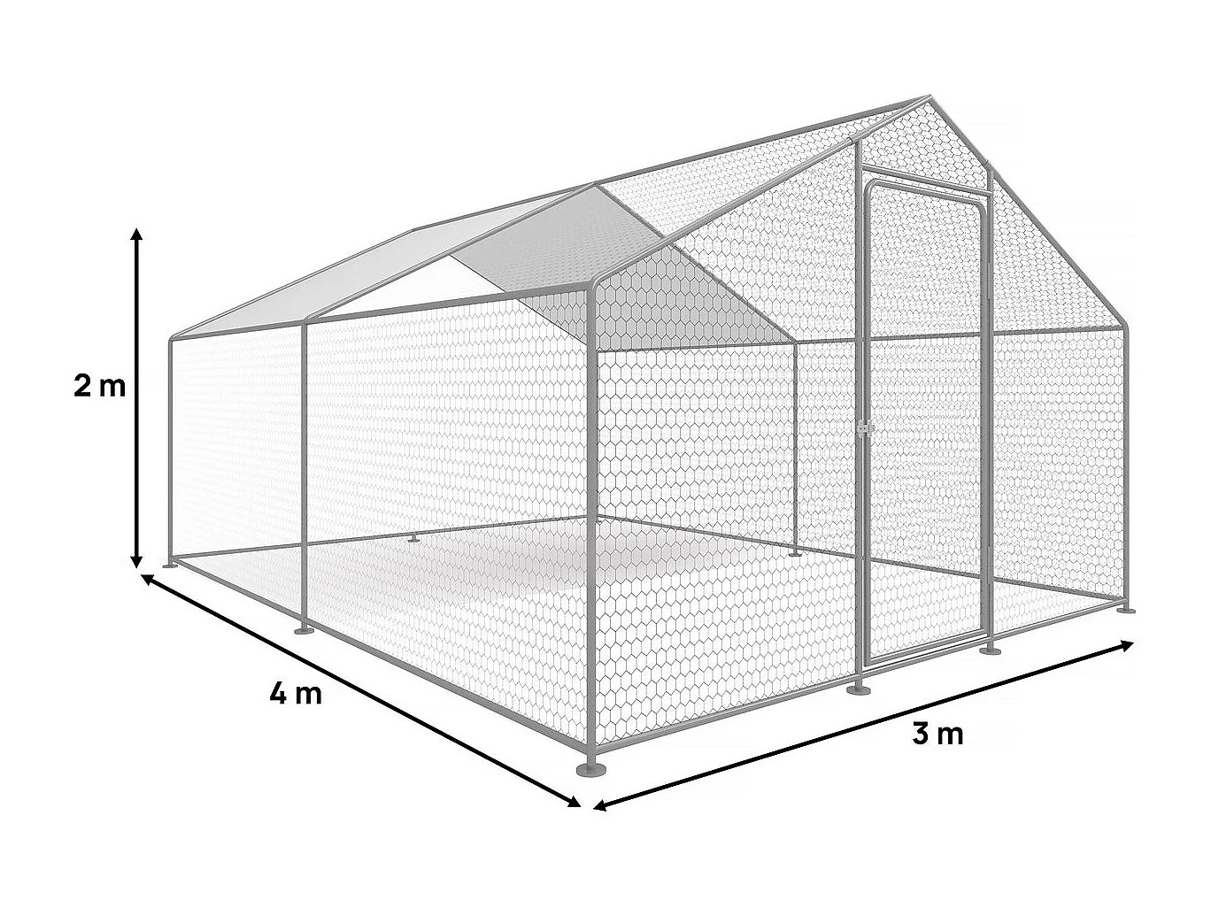 Enclos à poules 12 m² parc grillagé 4 x 3 x 2 M acier galvanisé