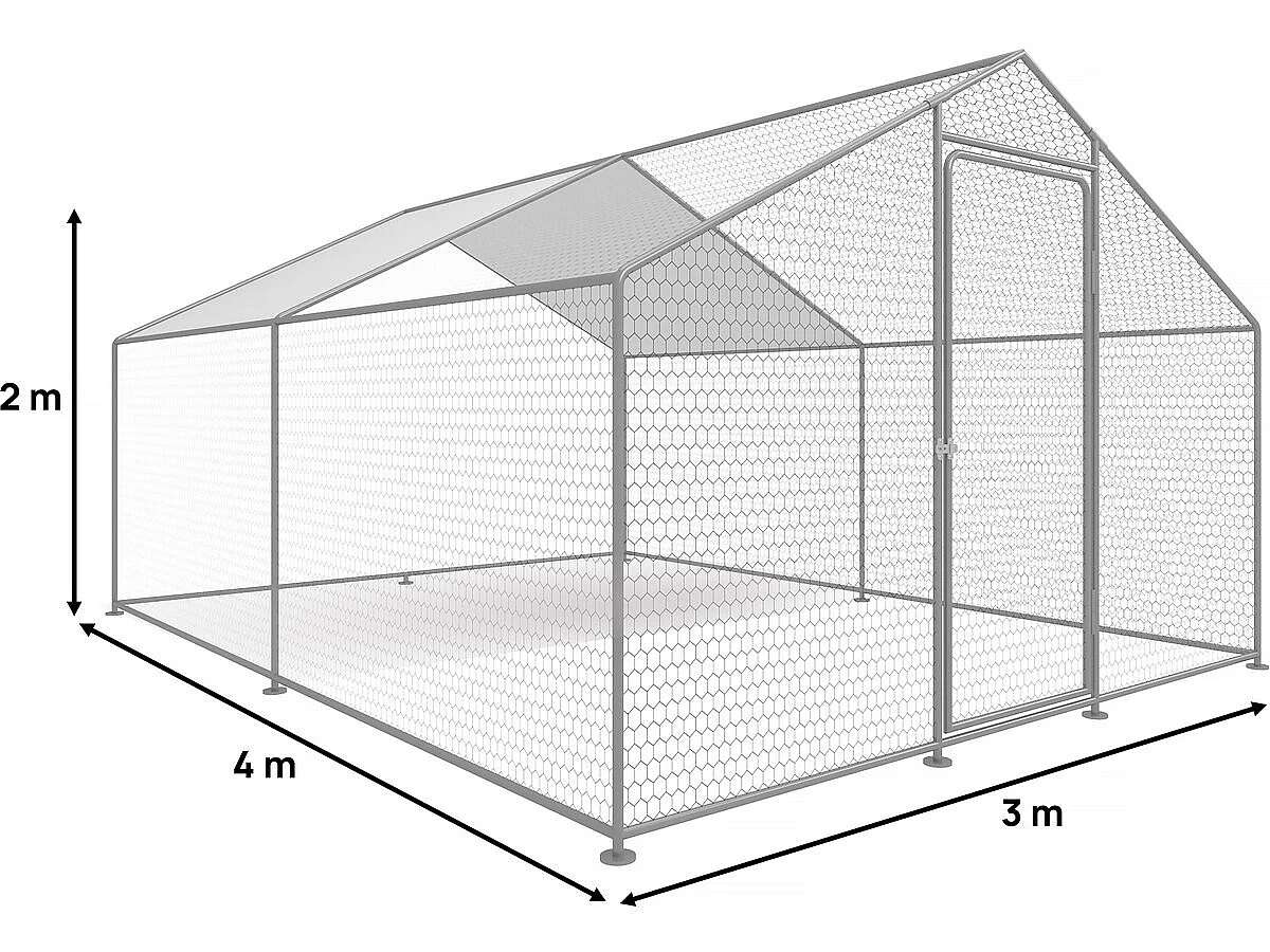 Hühnergehege 12 m² mit Maschendrahtzaun 4 x 3 x 2 m aus verzinktem Stahl