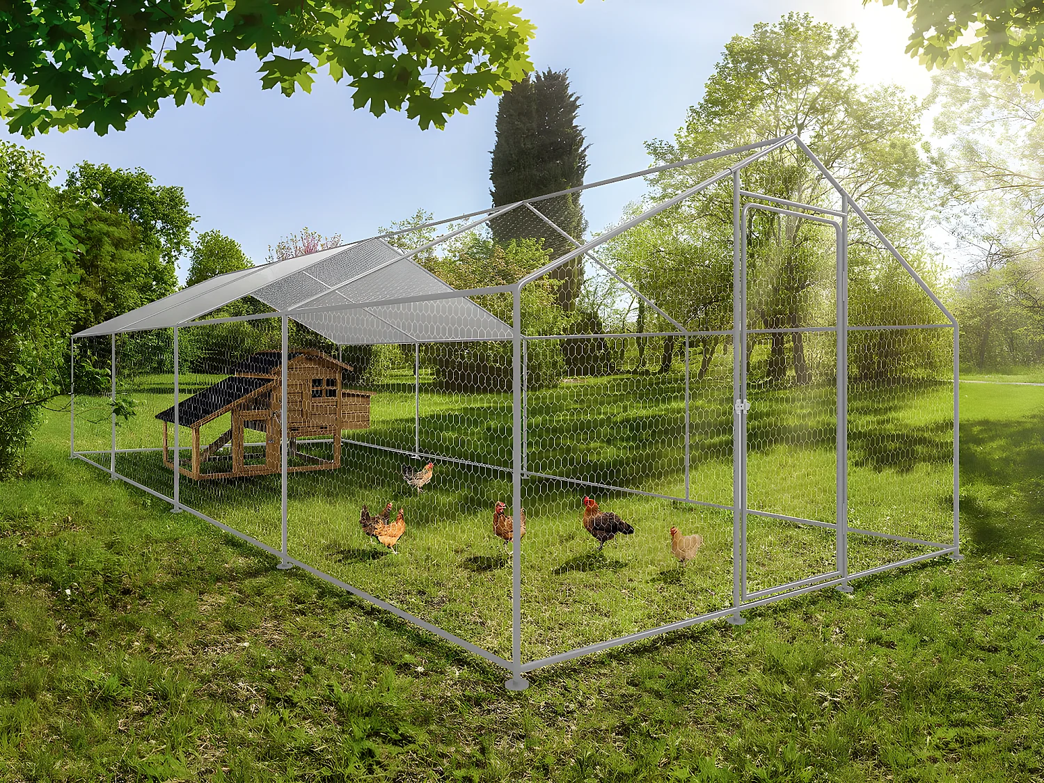Enclos à poules 24 m² parc grillagé 8 x 3 x 2 M acier galvanisé