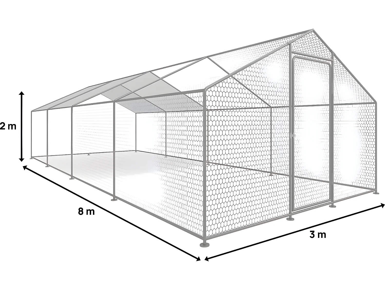 Enclos à poules 24 m² parc grillagé 8 x 3 x 2 M acier galvanisé