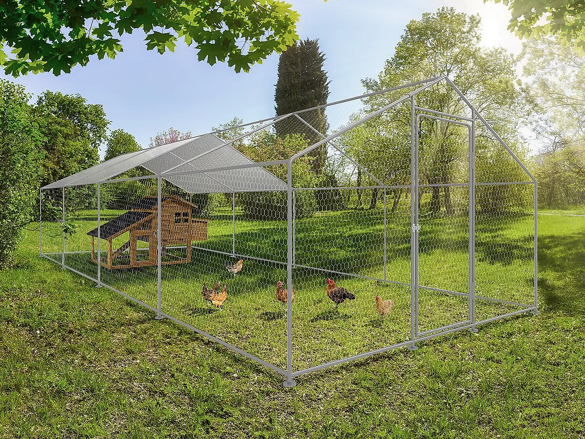 Gallinero 24 m² parque de malla metálica 8 x 3 x 2 M acero galvanizado
