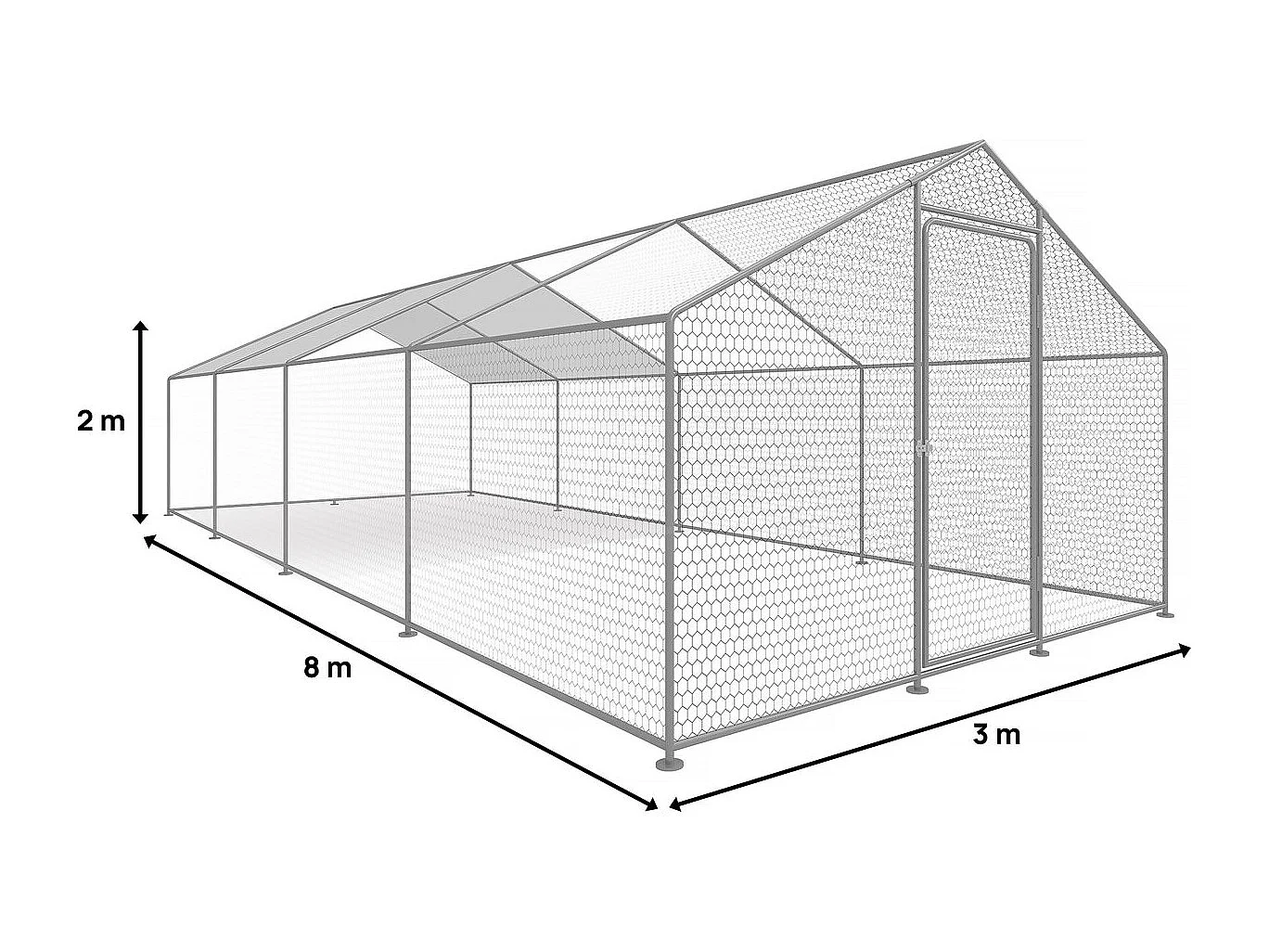 Enclos à poules 24 m² parc grillagé 8 x 3 x 2 M acier galvanisé