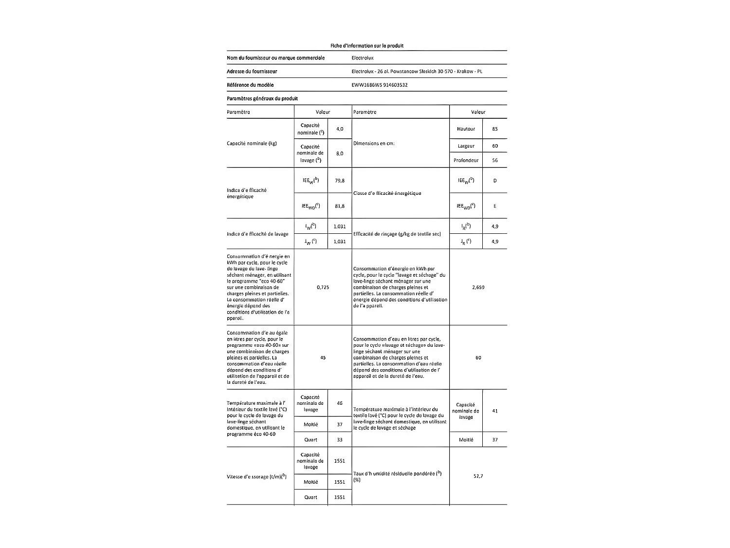 Lave-linge séchants ELECTROLUX, EWW1686WS