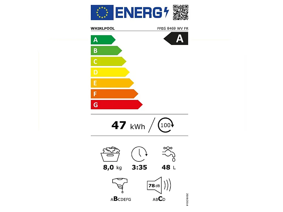 Lave-linge frontal WHIRLPOOL FFBS8469WVFR