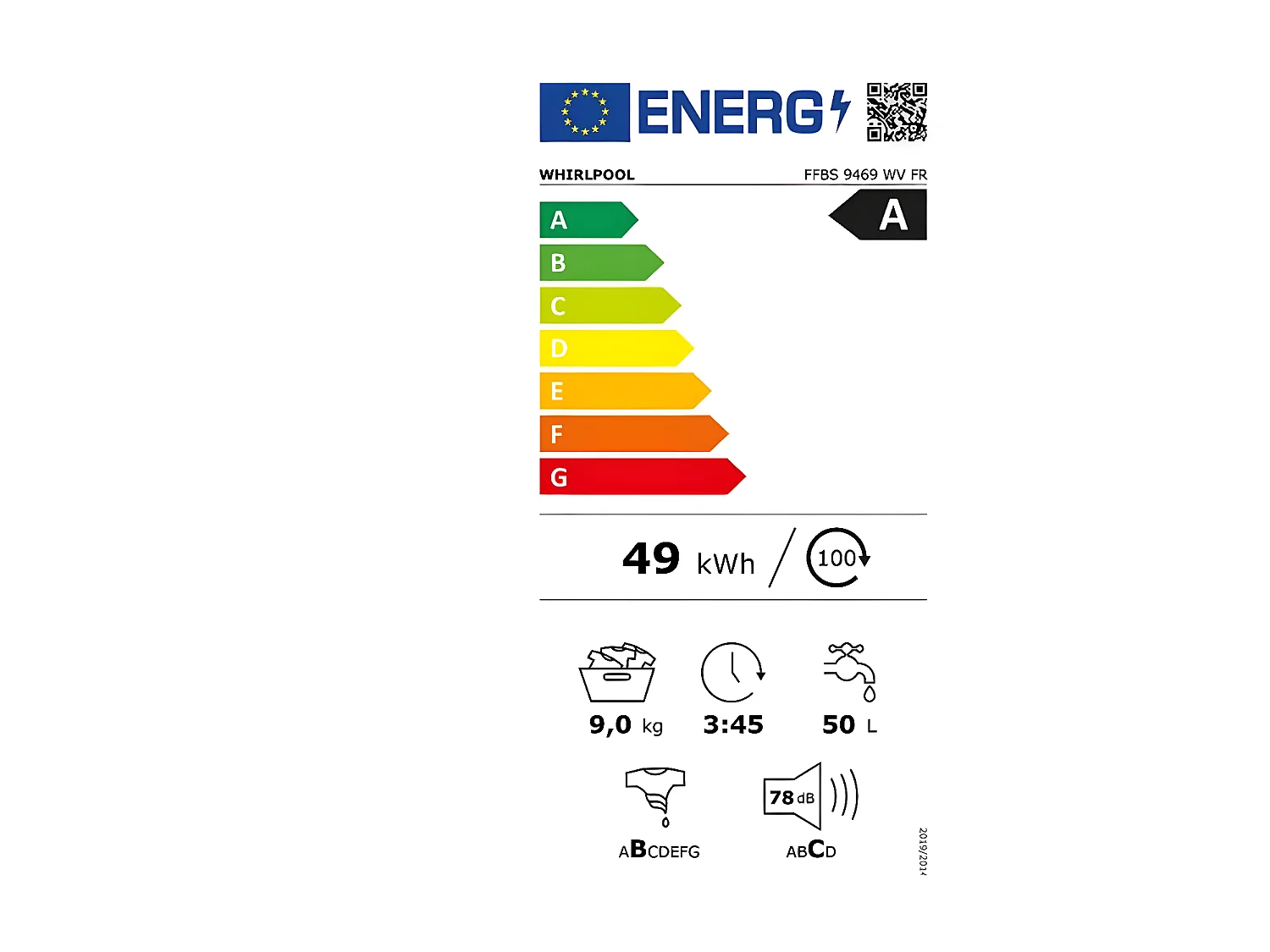 Lave-linge frontaux WHIRLPOOL, FFBS9469WVFR