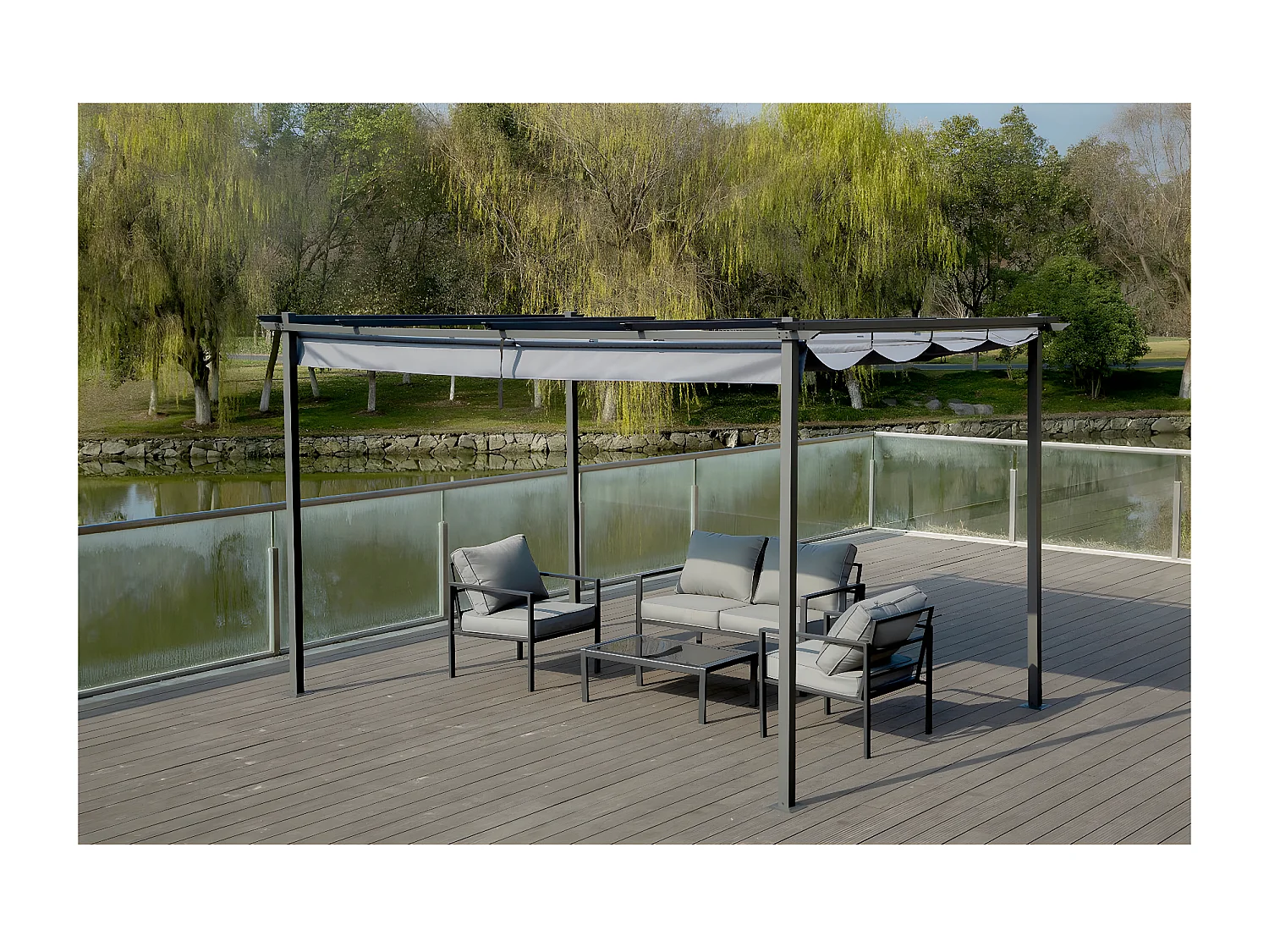 Pergola en aluminium avec toit rétractable - 3 x 4 m - Gris anthracite
