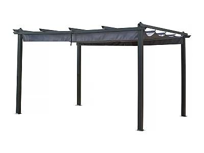 Pergola terrasoverkapping aluminium harmonicadoek schaduwdoek zonwering verstelbaar  - 3 x 4 m - Grijs antraciet
