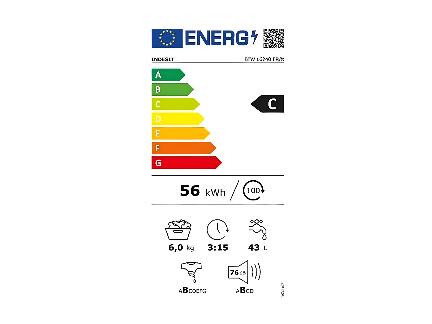 Indesit Lave-linge top 6kg 1200 tours/min - BTWL6240FR/N