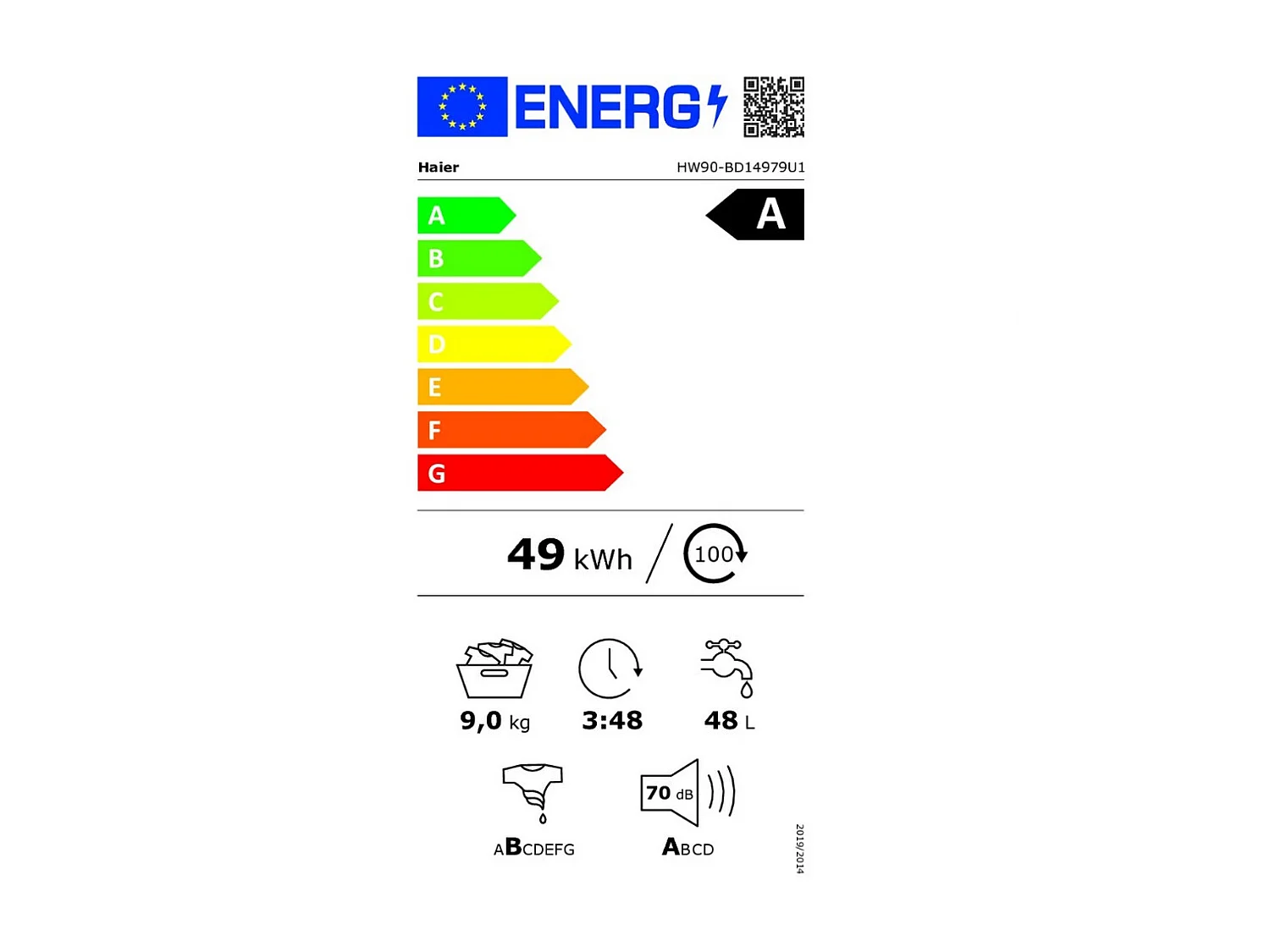Haier Lave-linge hublot 9kg 1400 tours/min - HW90GBD14979UFR