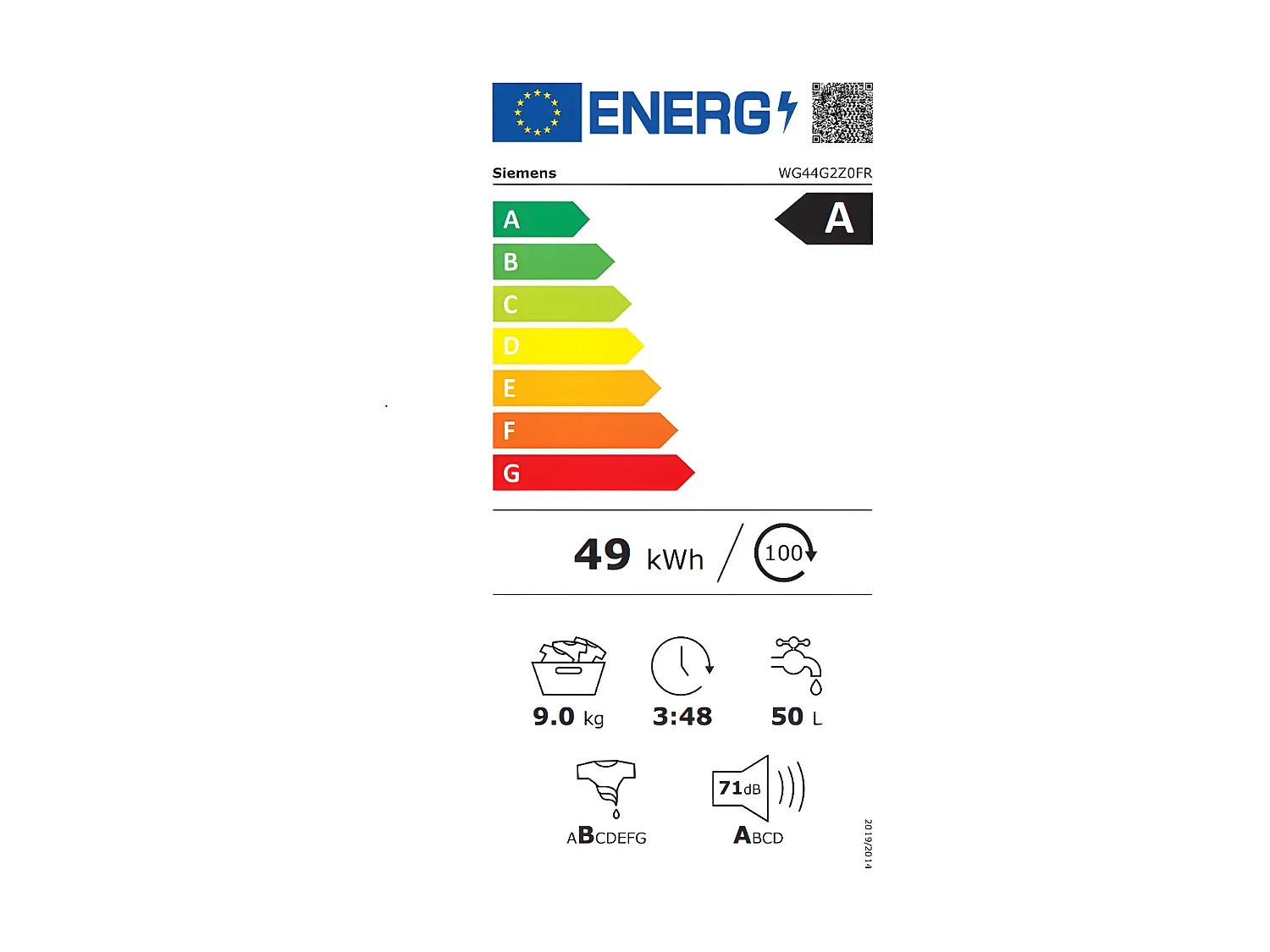 Siemens Lave-linge hublot 9kg 1400 trs/min blanc - WG44G2Z0FR
