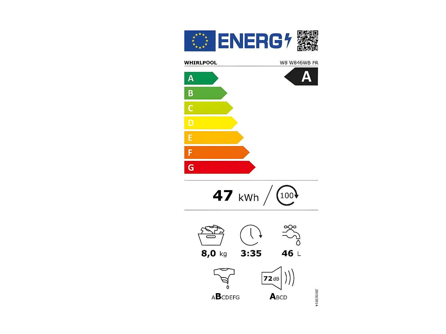 Whirlpool Lave-linge hublot 8kg 1400 tours/min - W8W846WBFR