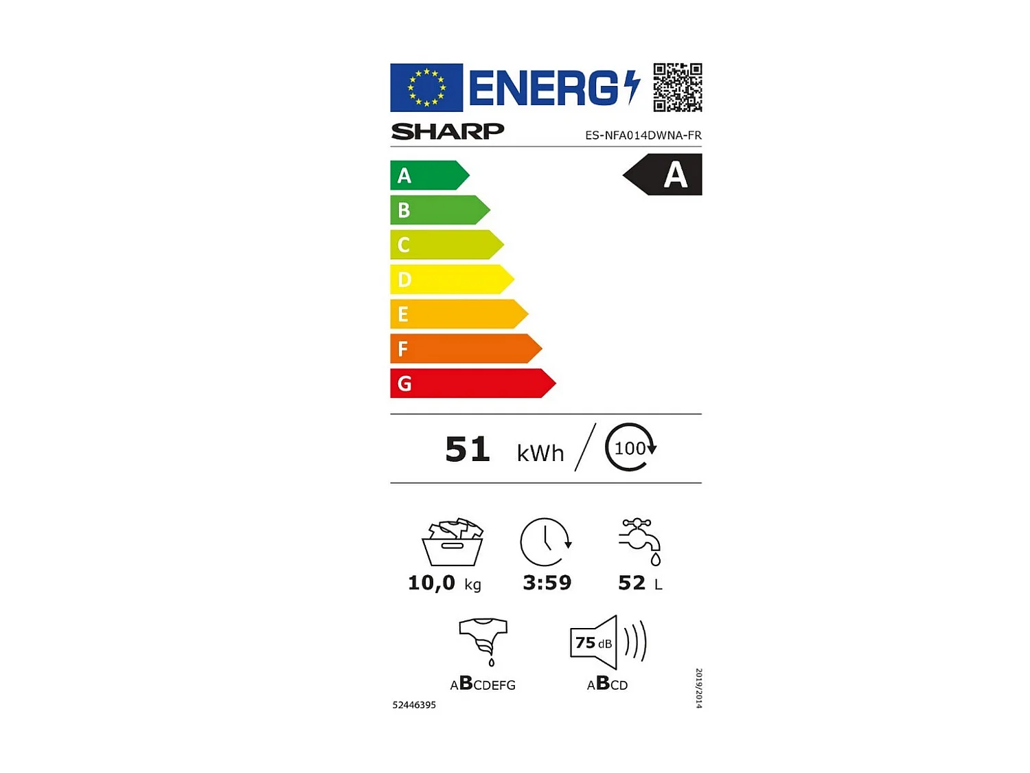 Sharp Lave-linge hublot 10kg 1400 tours/min - ESNFA014DWNA