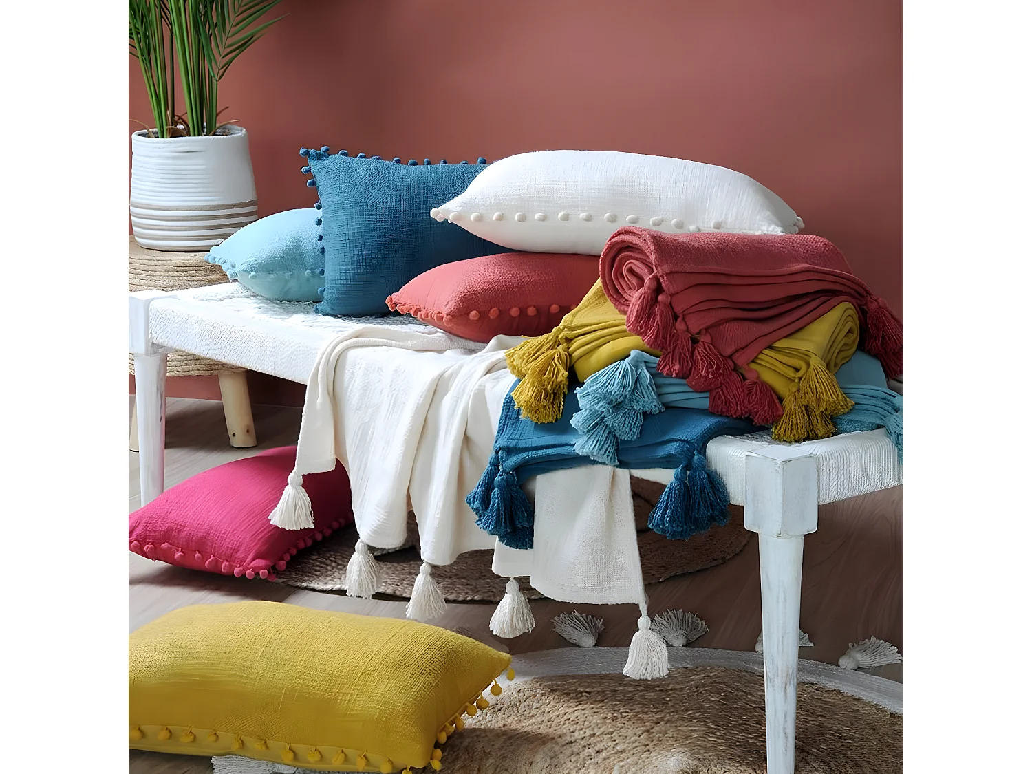 Plaid ou jeté de canapé Sanchez 125 x 150 cm - Sauge