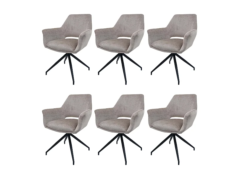 Set 6x sedie poltroncine con seduta girevole braccioli MCW-M53 tessuto grigio tortora
