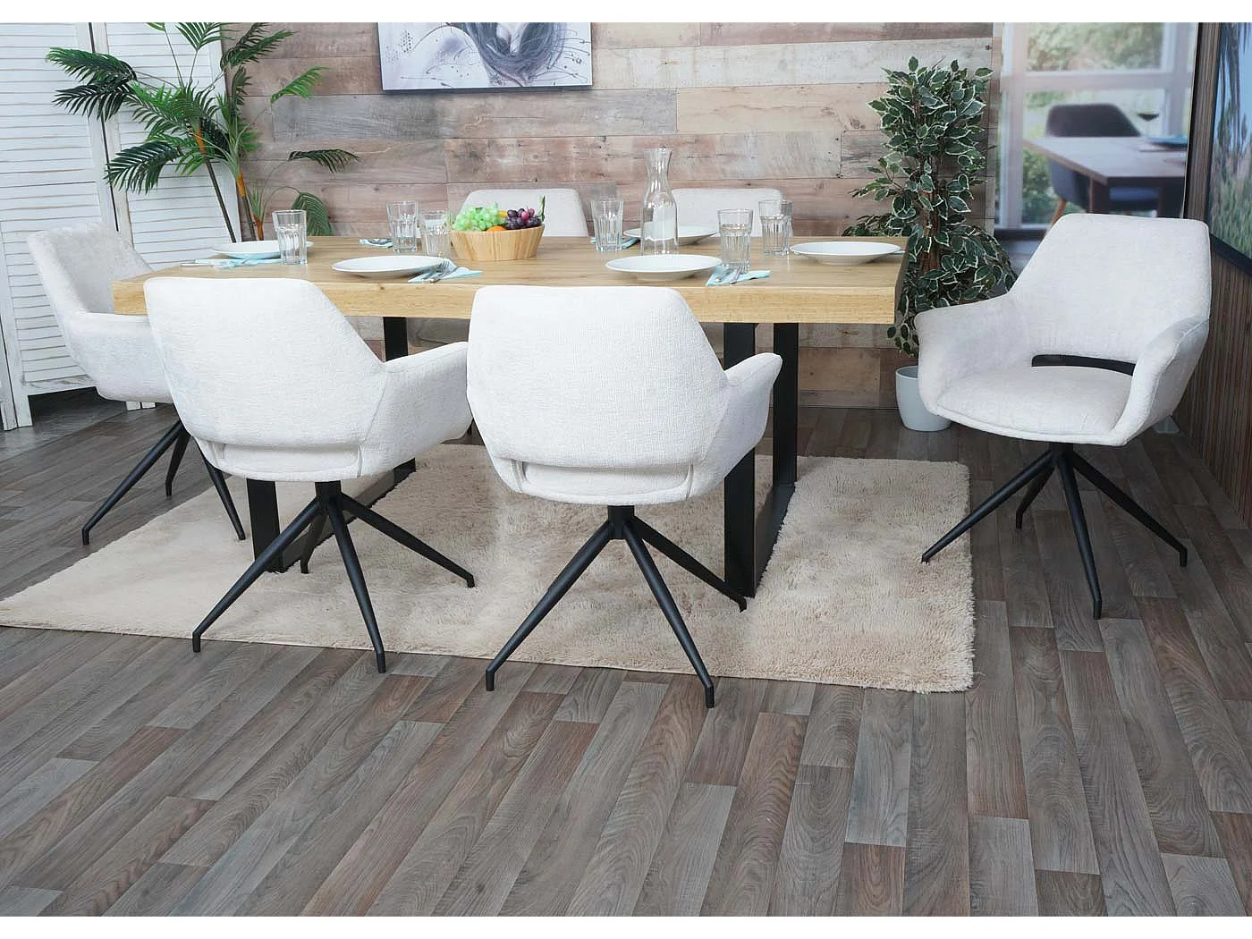 Set van 6 eetkamerstoelen MCW-M53,  crème-wit