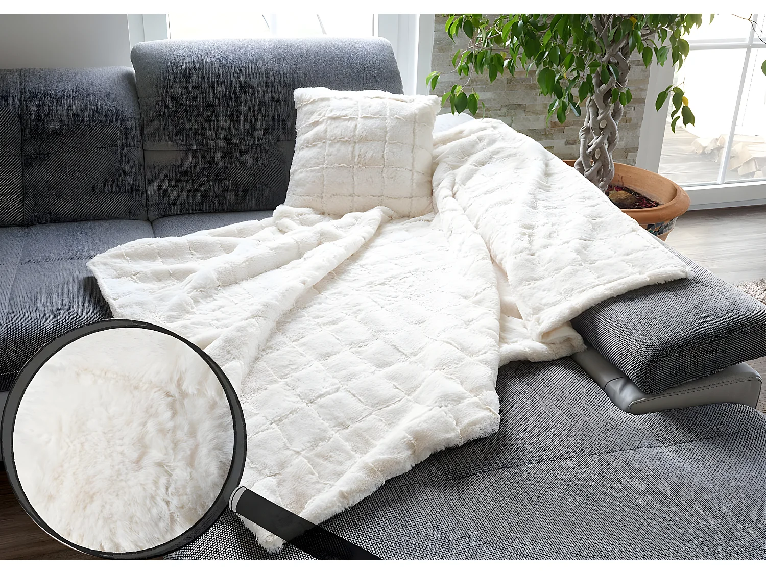 Set coperta copriletto con cuscino decorativo Karo T776 poliestere bianco