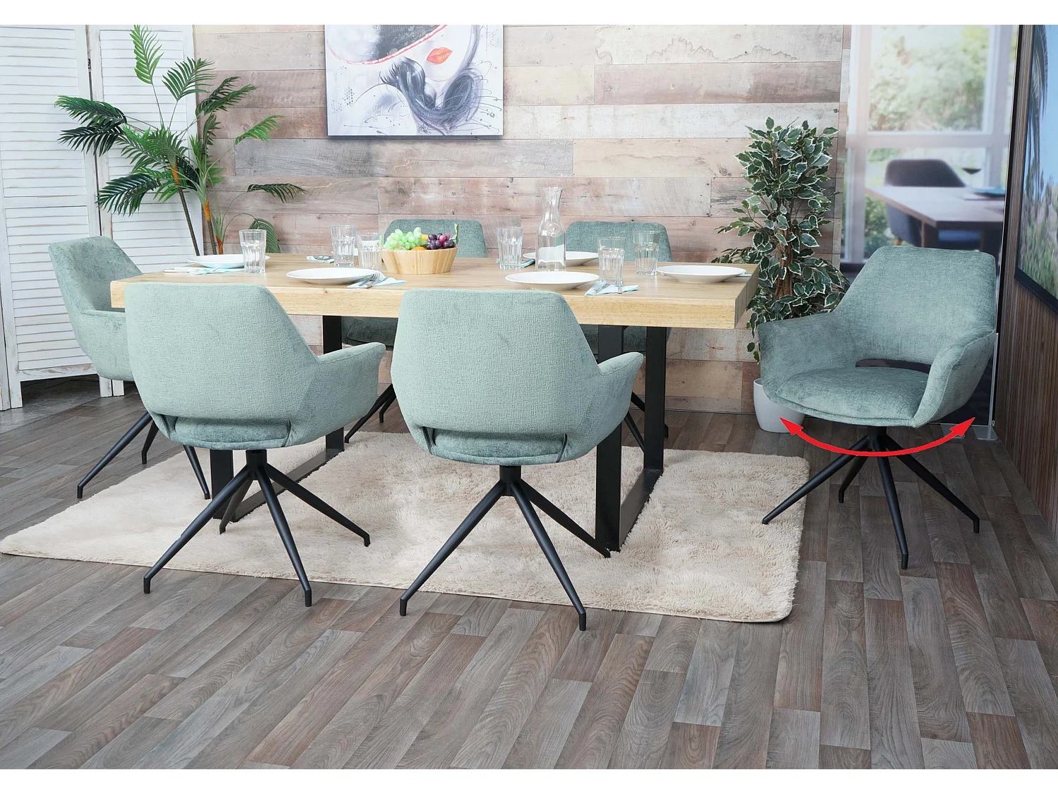 Set van 6 eetkamerstoelen MCW-M53,  grijs-blauw