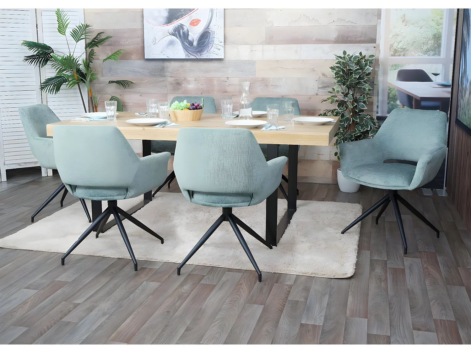 Set van 6 eetkamerstoelen MCW-M53,  grijs-blauw