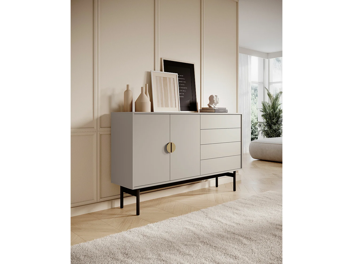 Dressoir met twee deuren - 154 cm - met lades - taupe (grijsbeige) - STOON