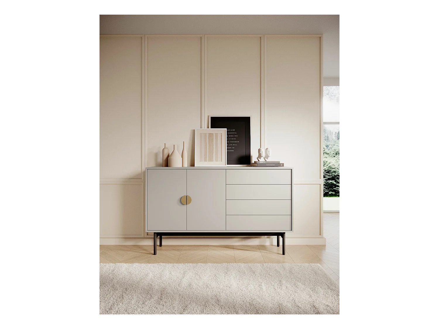 Buffet à deux portes - 154 cm - avec tiroirs - taupe (gris-beige) - STOON
