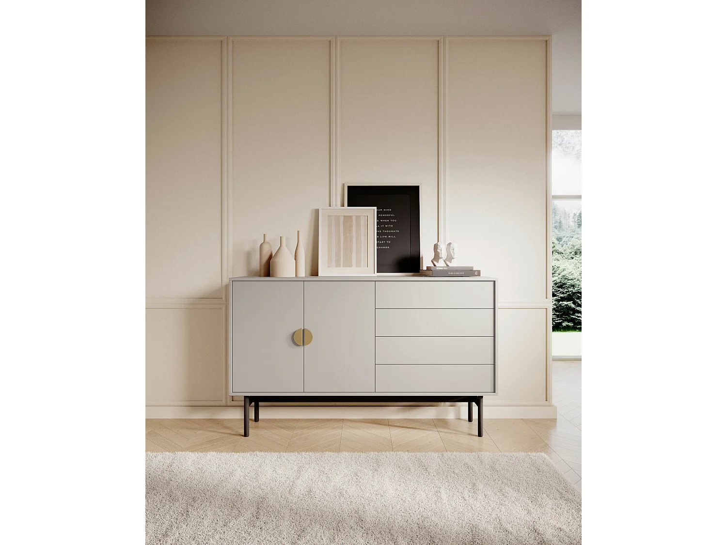 Dressoir met twee deuren - 154 cm - met lades - taupe (grijsbeige) - STOON