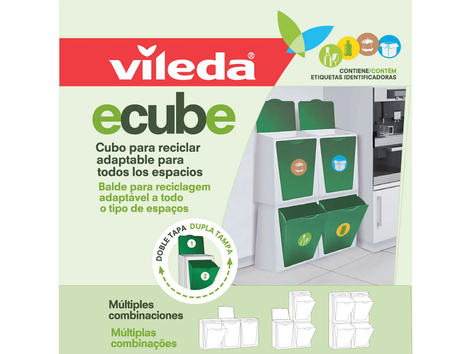 ECUBE - 4 bacs modulaires de recyclage Vileda 10L/pc.