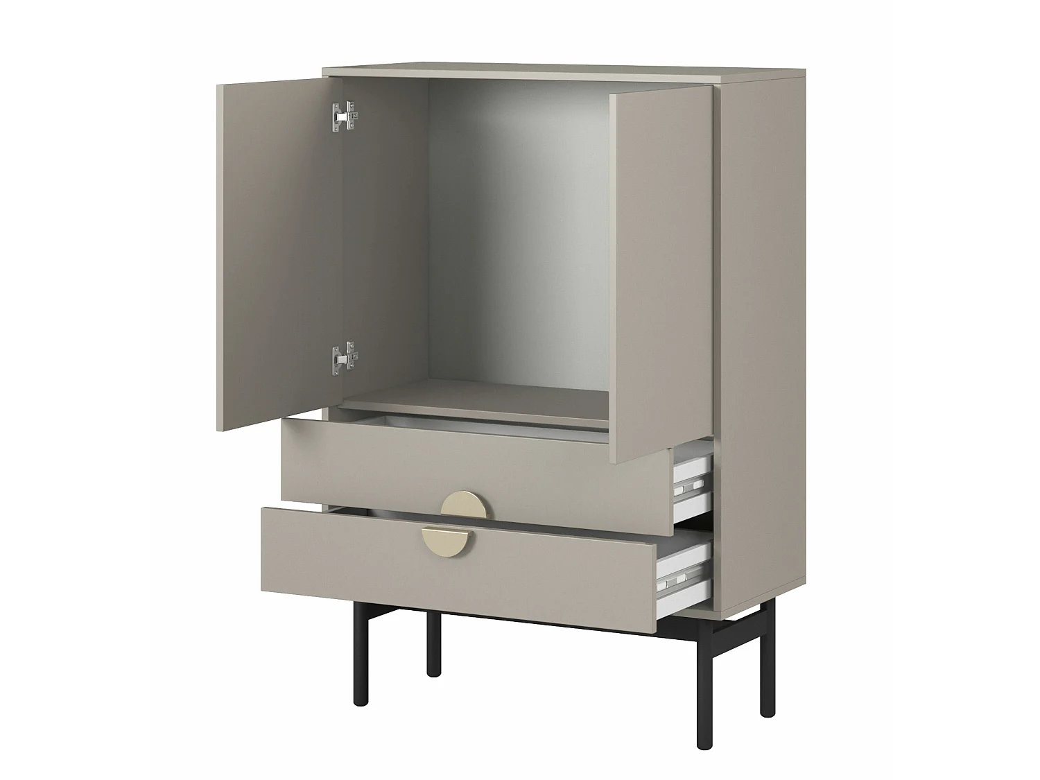 Highboard 2-türig mit 2 Schubladen - 85 cm - Grau-Beige Taupe mit schwarzem Metallgestell - STOON