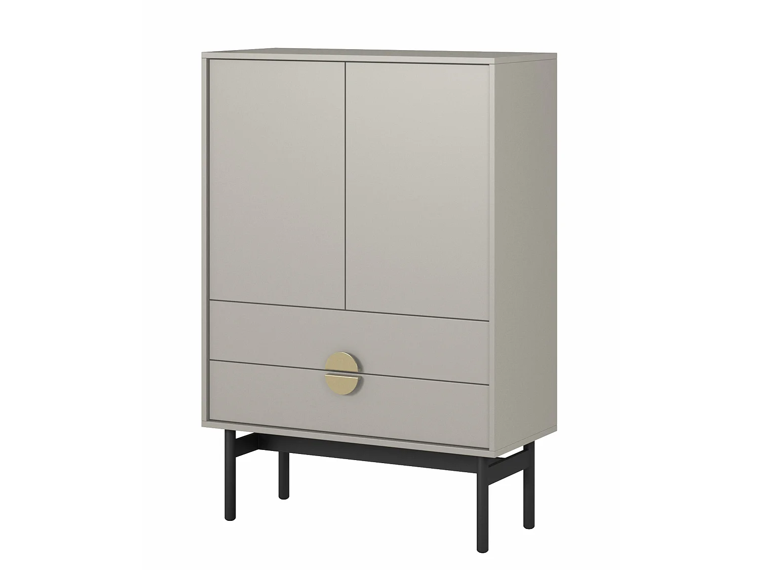 Highboard 2-türig mit 2 Schubladen - 85 cm - Grau-Beige Taupe mit schwarzem Metallgestell - STOON