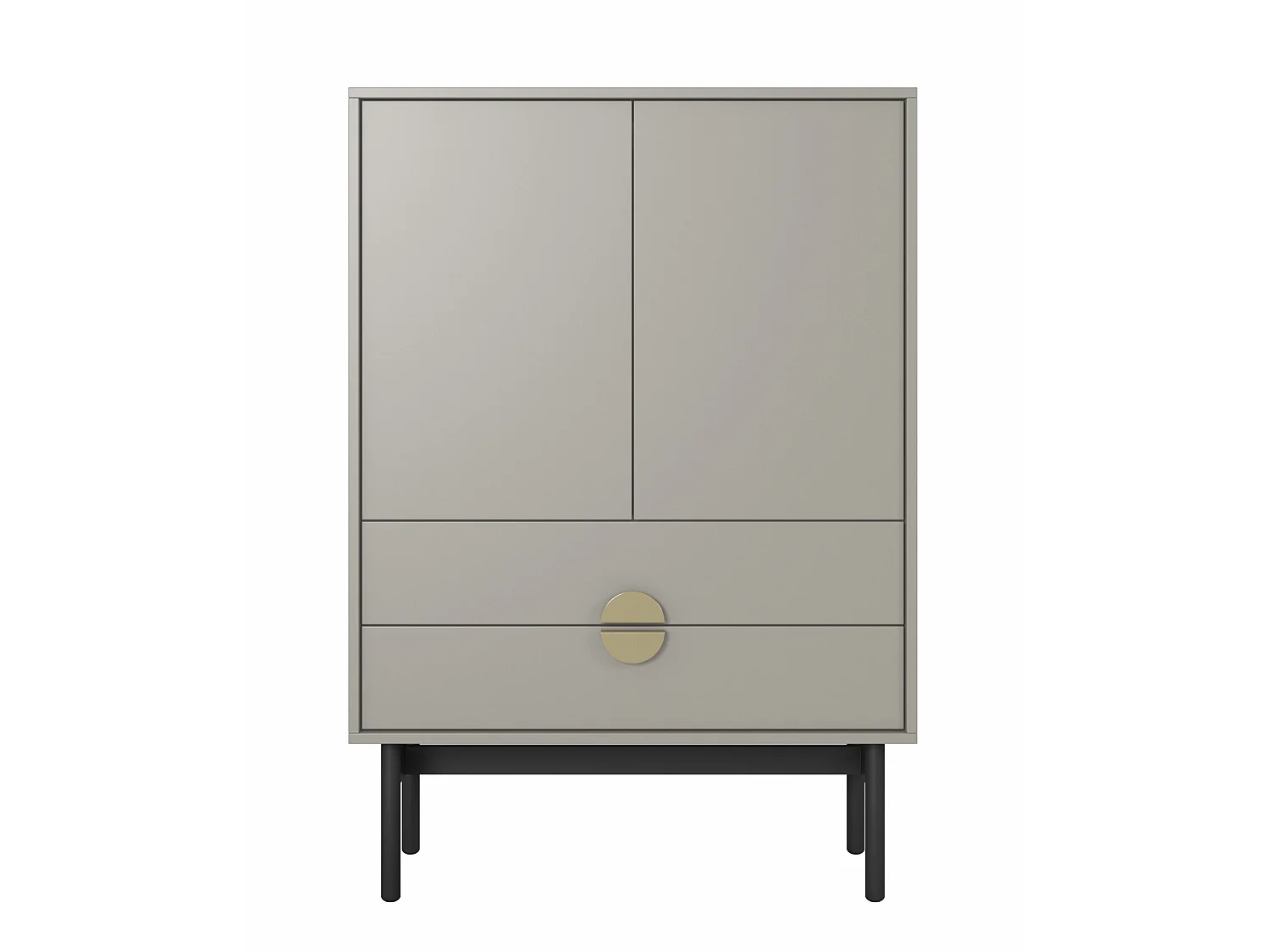 Highboard 2-türig mit 2 Schubladen - 85 cm - Grau-Beige Taupe mit schwarzem Metallgestell - STOON
