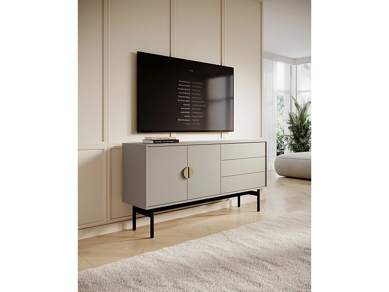 Meuble TV à deux portes - 154 cm - avec trois tiroirs - taupe (gris-beige) - STOON