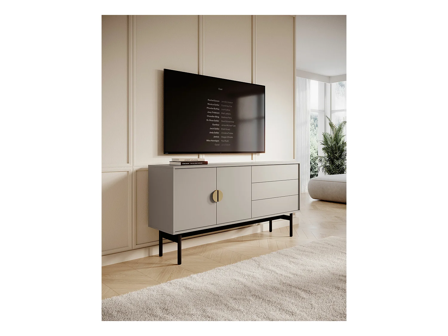 Meuble TV à deux portes - 154 cm - avec trois tiroirs - taupe (gris-beige) - STOON