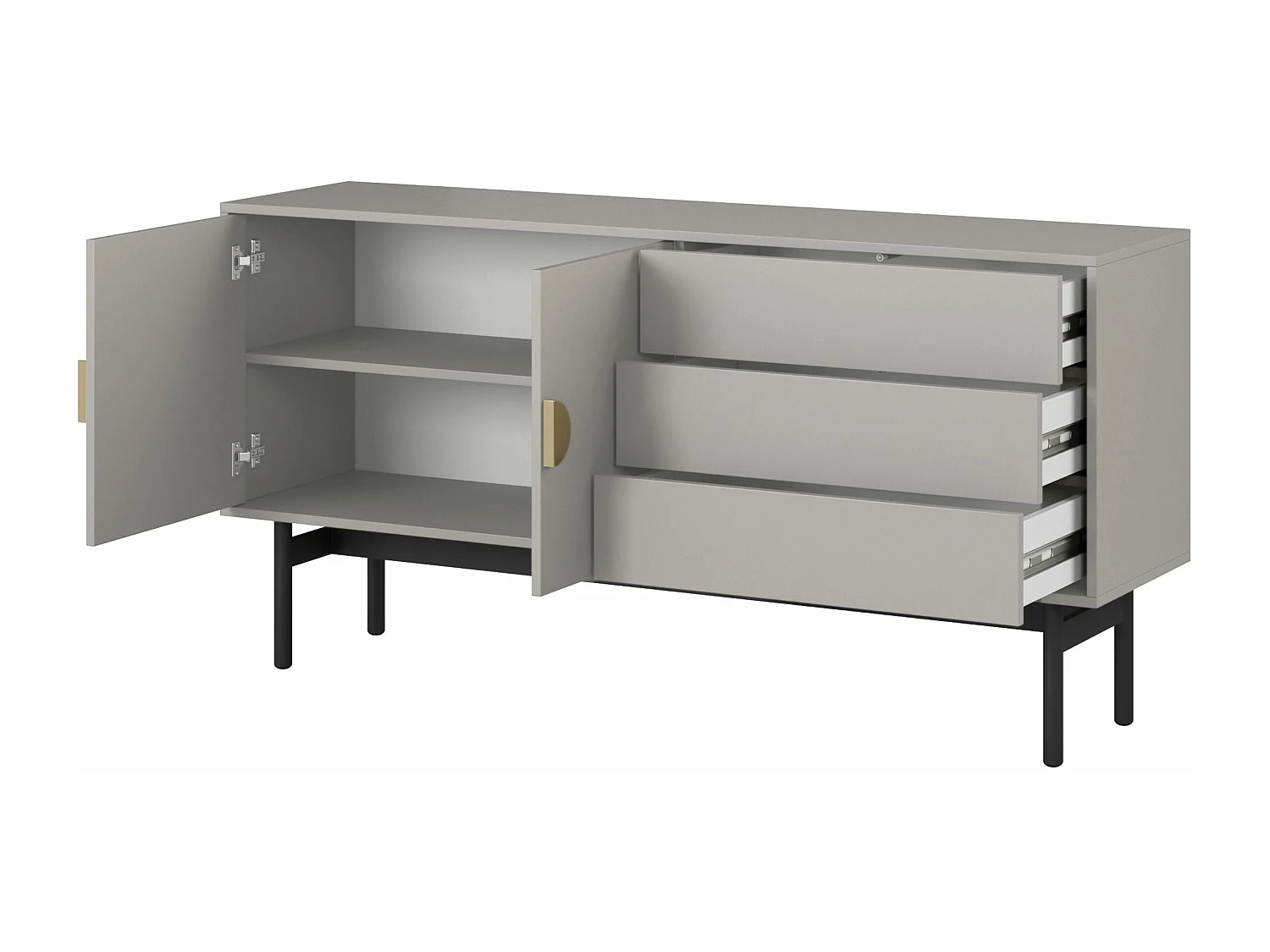 Meuble TV à deux portes - 154 cm - avec trois tiroirs - taupe (gris-beige) - STOON