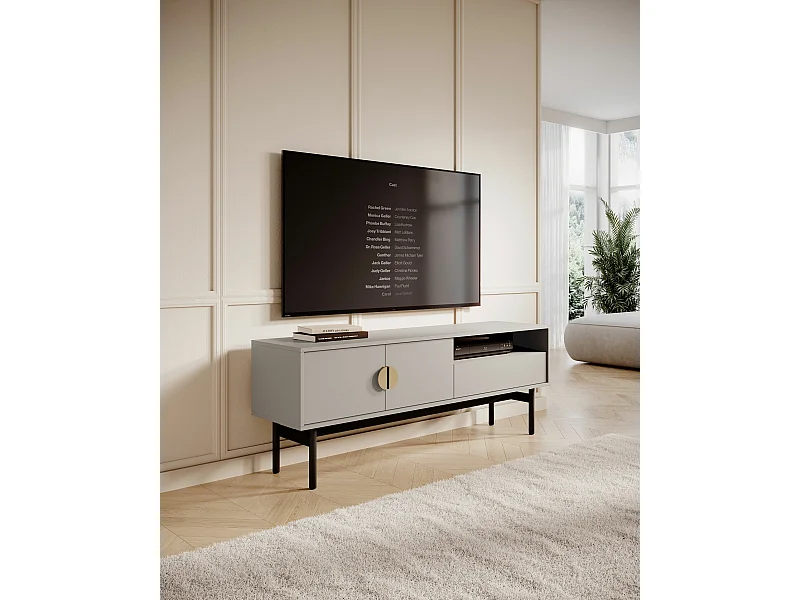 Meuble TV avec tiroir et niche - 154 cm - taupe (gris-beige) - STOON