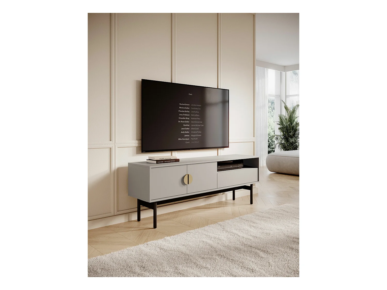 Meuble TV avec tiroir et niche - 154 cm - taupe (gris-beige) - STOON