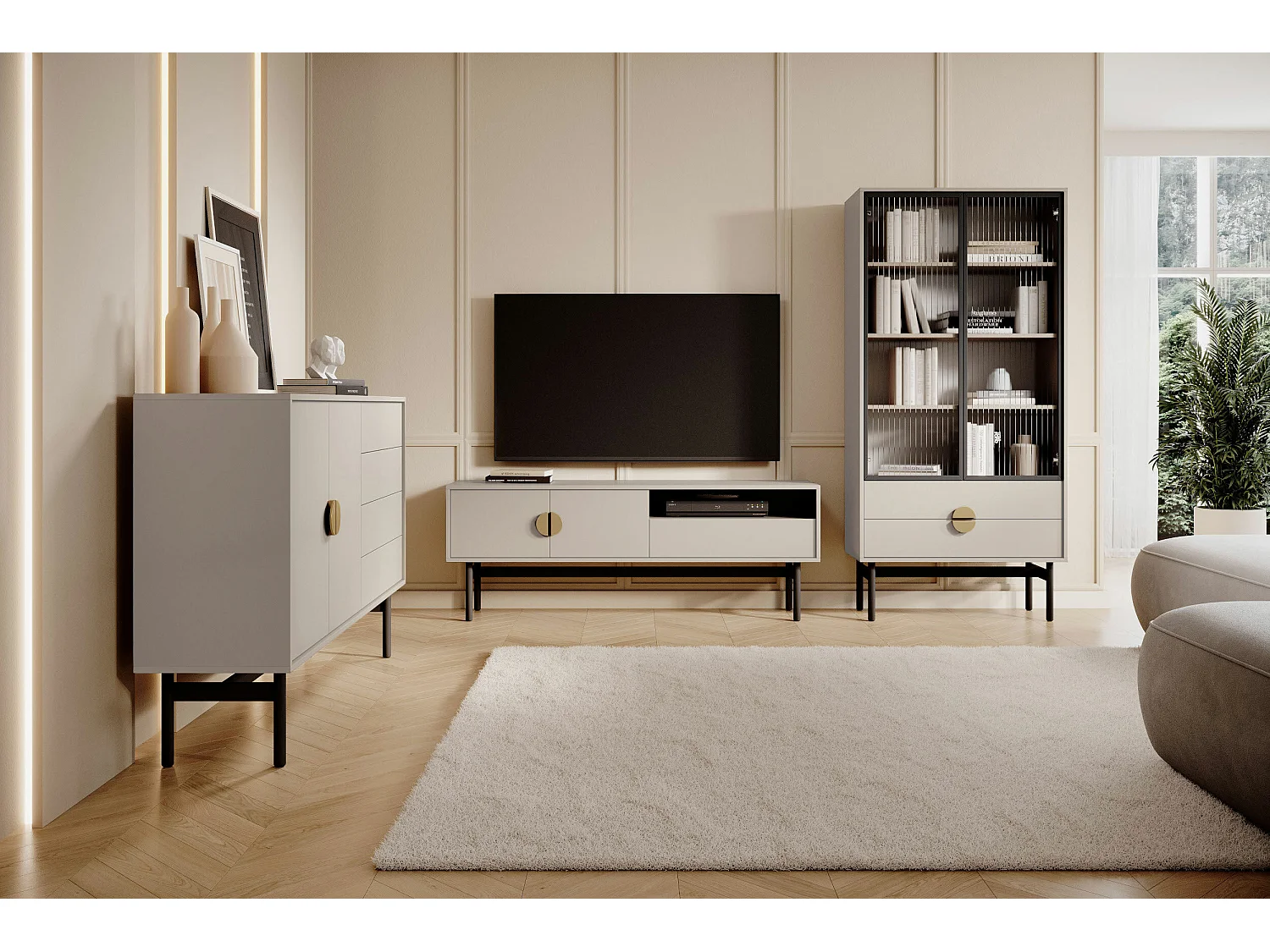Meuble TV avec tiroir et niche - 154 cm - taupe (gris-beige) - STOON