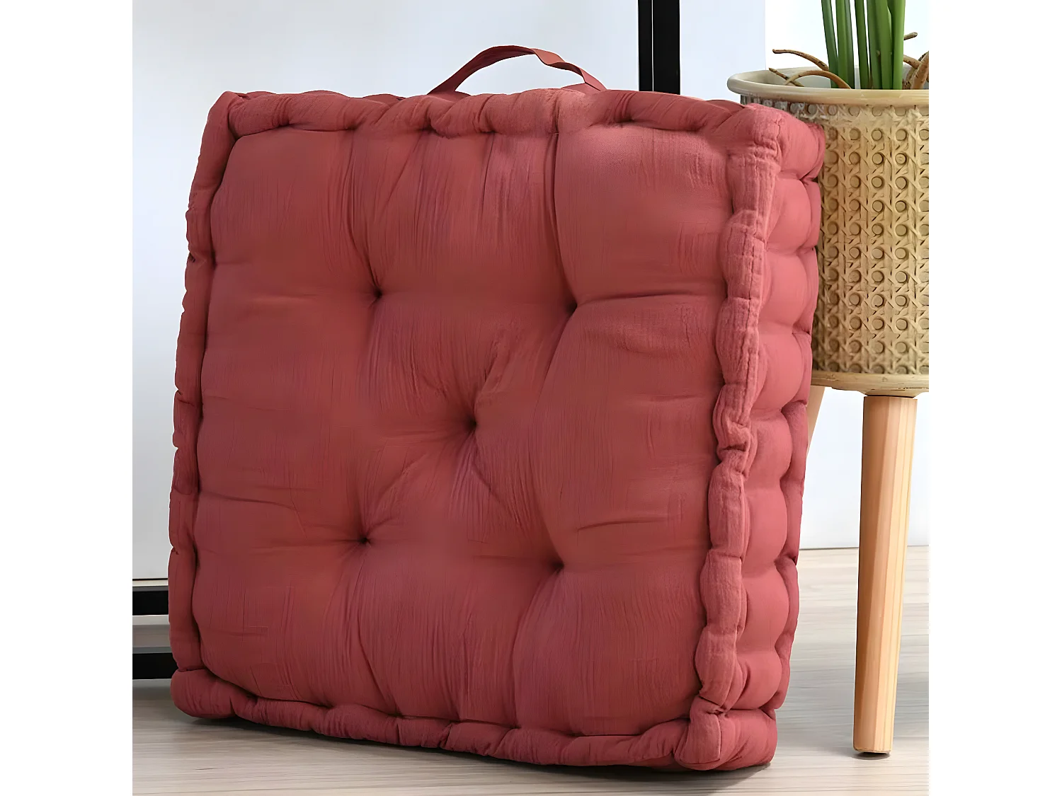 Coussin de sol en coton et gaze de coton Terracotta 44 cm