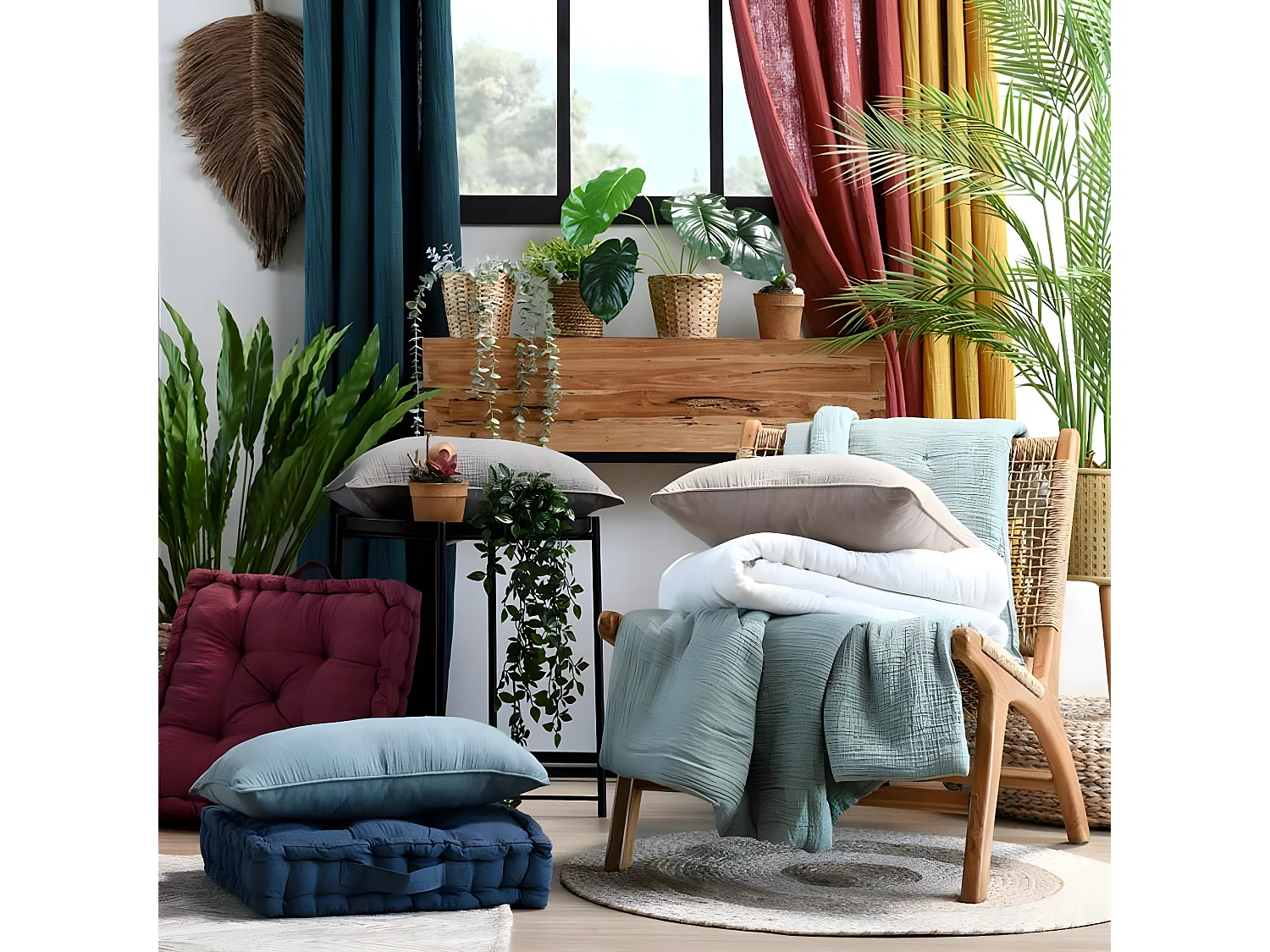 Coussin de sol en coton et gaze de coton Terracotta 44 cm