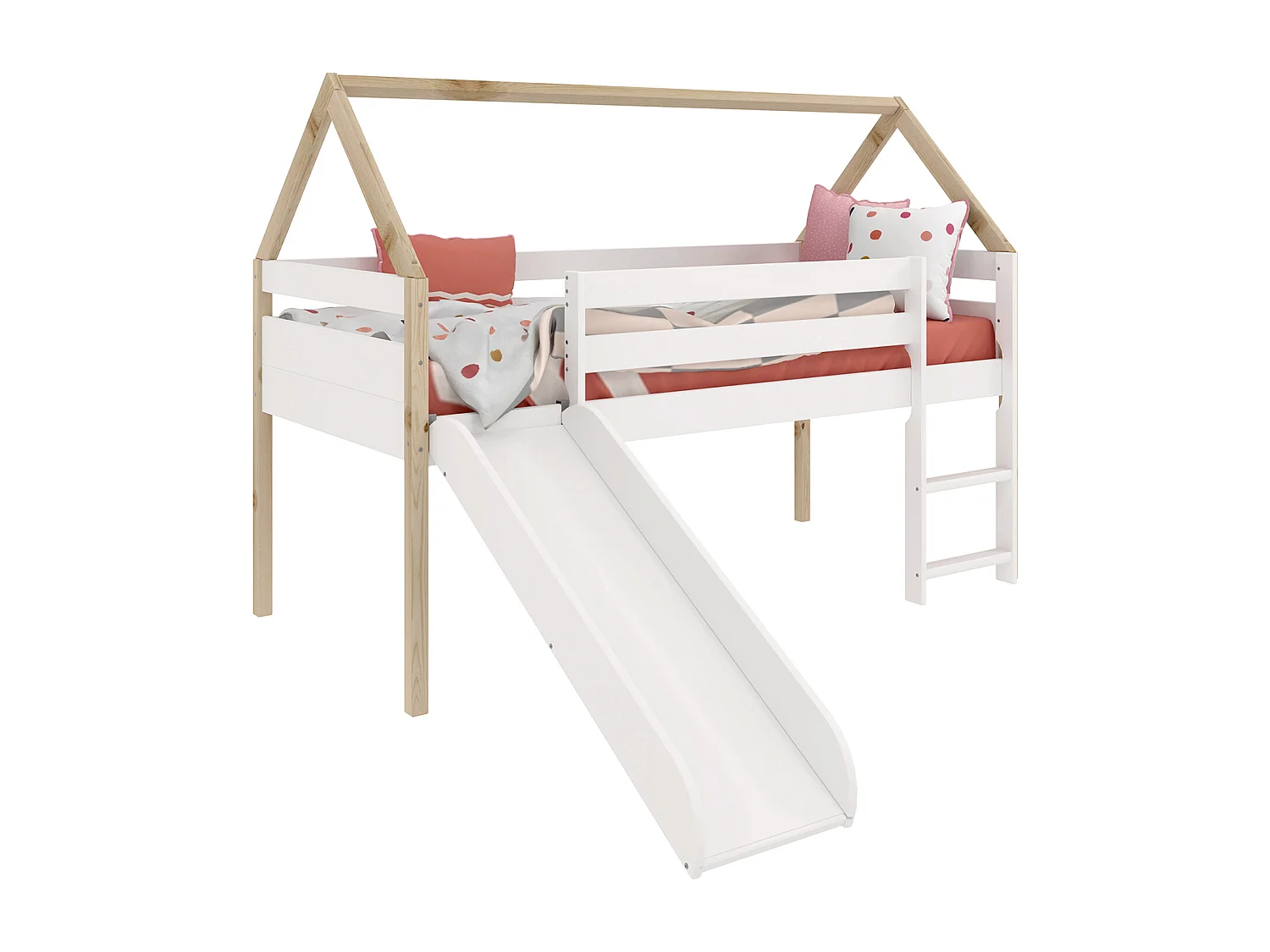 Cama casita tobogán madera blanco 90x190cm