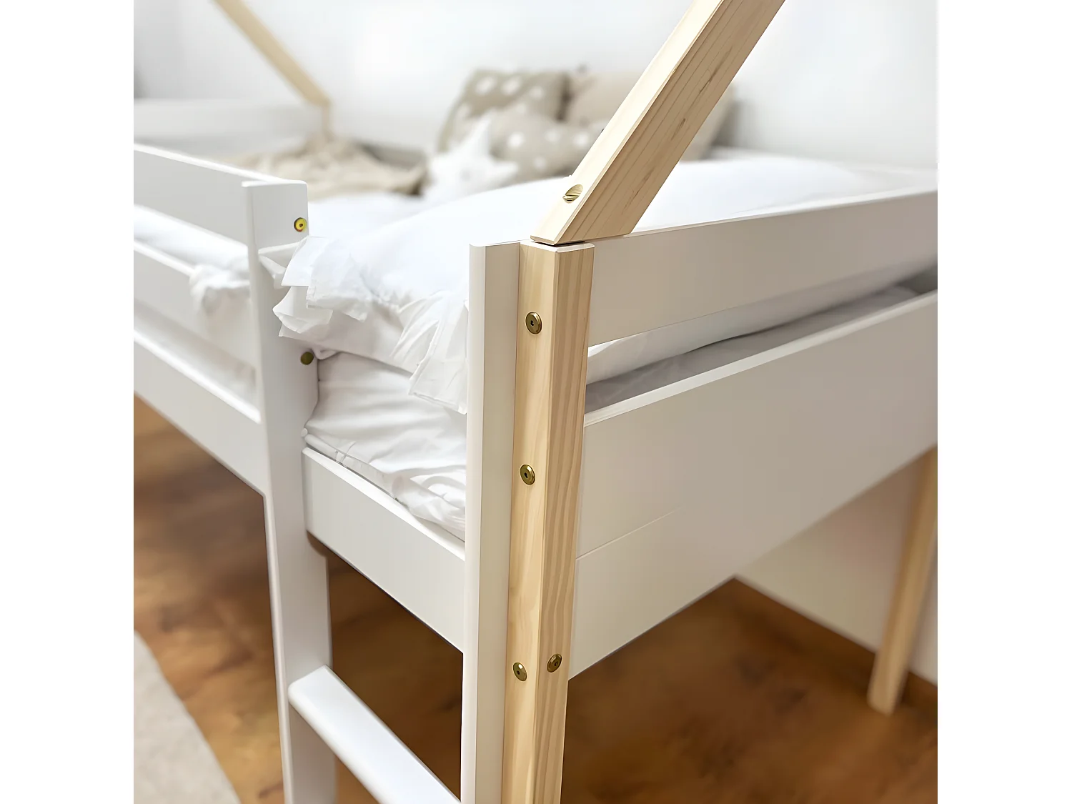 Cama casita tobogán madera blanco 90x190cm