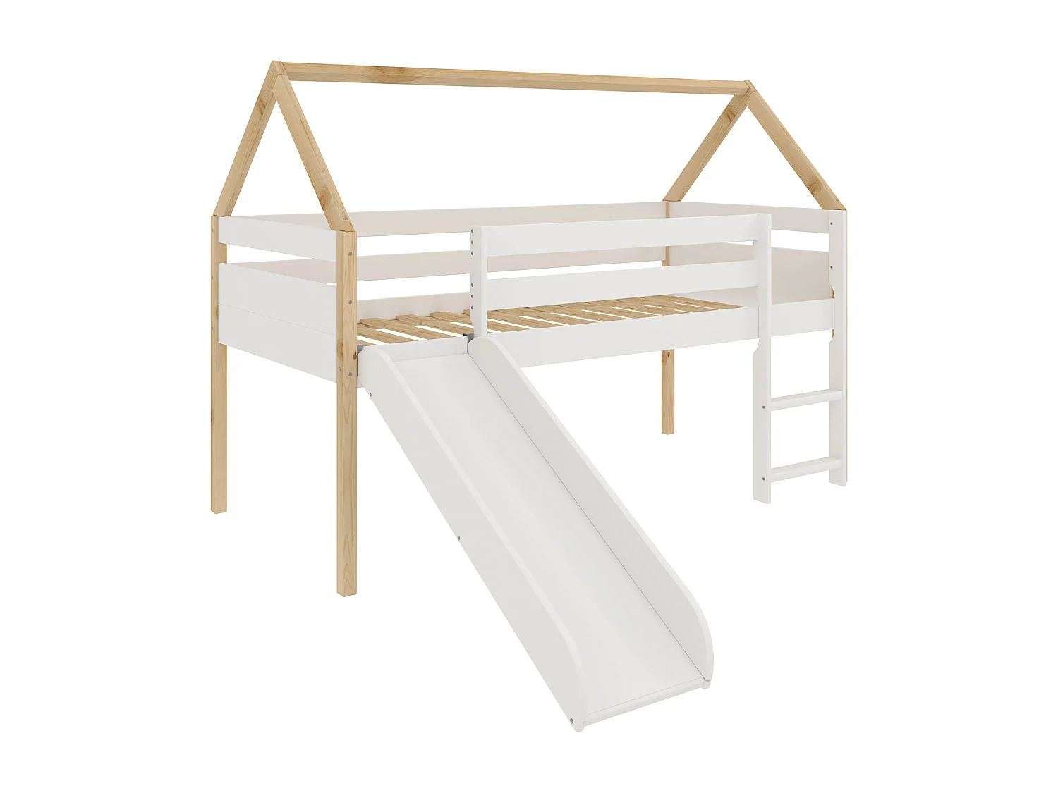 Lit cabane toboggan en bois blanc 90x190cm