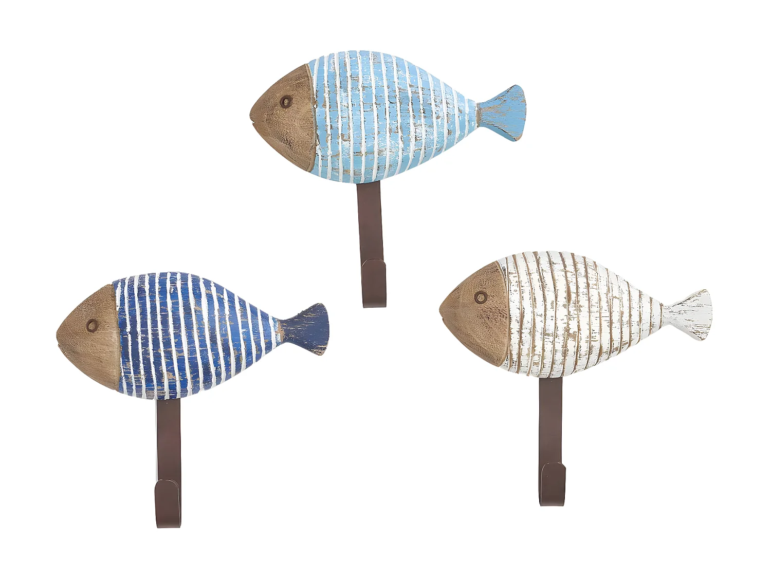 Patères en bois et métal Poissons (Lot de 3)